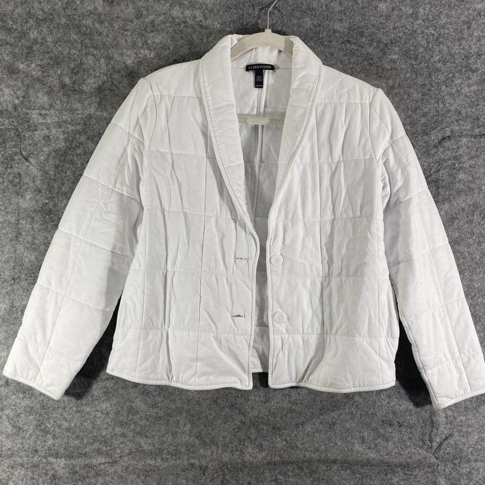 Eileen Fisher Jacket XXS White Quilted Puffer Long Sleeve Button Up